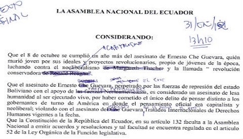 Ecuador: Aprobaron condena a muerte del 'Che' Guevara que señala que murió 'ejecutado vivo'