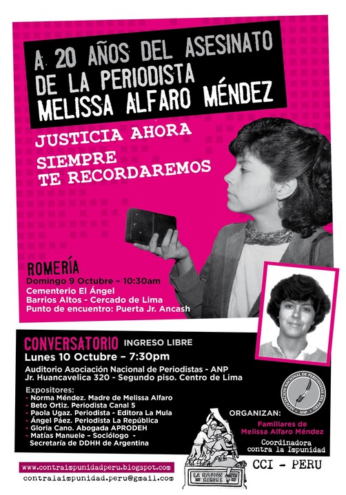 Romería y conversatorio para recordar a la periodista Melissa Alfaro