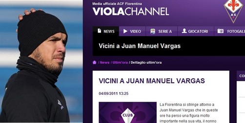 La Fiorentina hace llegar sus condolencias a Juan Manuel Vargas
