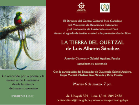 Presentan este martes nueva edición del libro 'La tierra del Quetzal' de Luis Alberto Sánchez