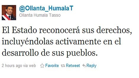 Ollanta Humala saludó a mujeres indígenas vía Twitter