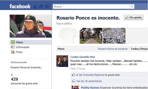 Rosario Ponce tiene seguidores en Facebook que creen en su inocencia