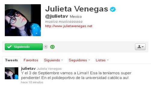 Julieta Venegas entusiasmada con su visita al Perú