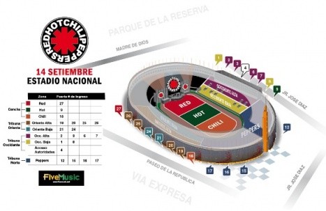 Vea el mapa oficial de acceso al concierto de los Red Hot Chili Peppers