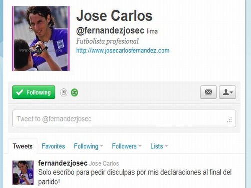 José Carlos Fernández pide disculpas al árbitro por Twitter