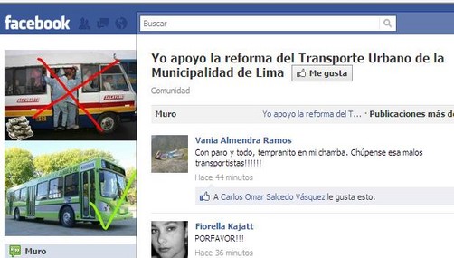 Crean Facebook en apoyo a reforma del transporte urbano en Lima