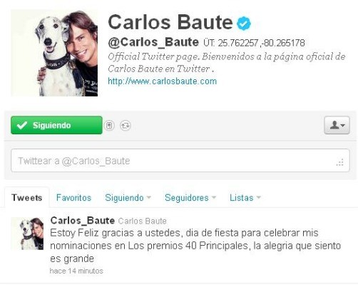 Carlos Baute agradece nominaciones a Los 40 Principales 2011