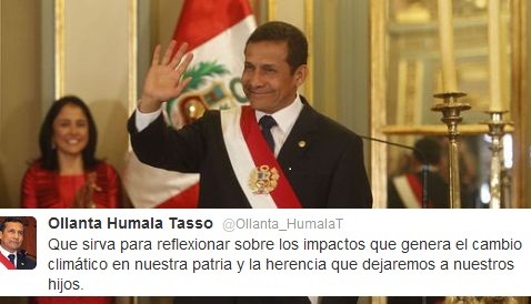 Ollanta Humala participó de la Hora del Planeta posteando en Twitter