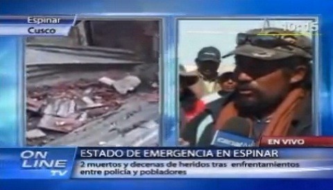 Espinar: Herbert Huamán le exige a mandatario Humala levantar el Estado de Emergencia