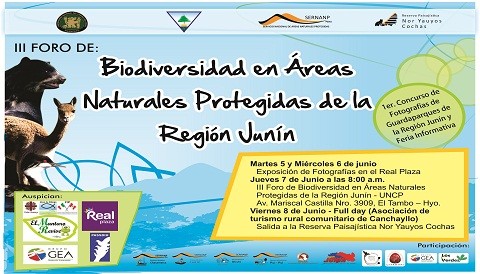 Se realizará III Foro sobre Biodiversidad en Áreas Naturales Protegidas de la Región Junín Se realizará III Foro sobre Biodiversidad en Áreas Naturales Protegidas de la Región Junín