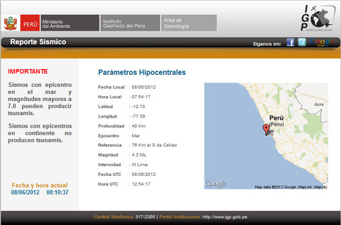 Sismo de 4.3 grados Richter alarma Lima