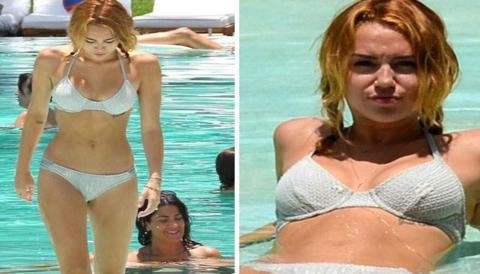 Cantante Miley Cyrus es captada con un bikini blanco