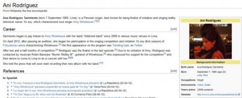 Amy Winehouse peruana ya está en Wikipedia