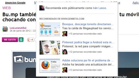 Botón +1 de Google+ muestra recomendaciones de contenido de un sitio