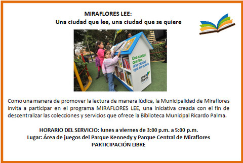 Agenda Cultural de Municipalidad de Miraflores: Una ciudad que lee, una ciudad que se sirve