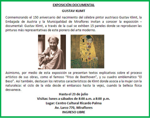 Agenda Cultural de Municipalidad de Miraflores: Exposición Documental, Gustav Klimt