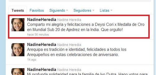 Primera Dama Nadine Heredia felicita a Deysi Cori por título mundial