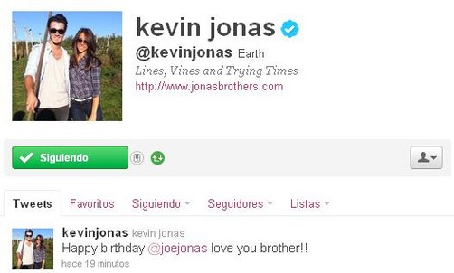Kevin Jonas felicita a su hermano Joe por su cumpleaños