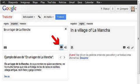 Traductor de Google presenta ejemplos de uso de palabras