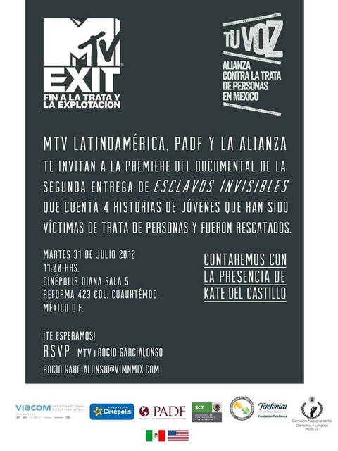 [México] Invitación documental MTV Latinoamérica, PADF y La Alianza sobre trata de personas