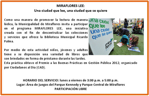 [Miraflores - Lima] Agenda Cultural lunes 17 de septiembre: Una ciudad que lee, una ciudad que se quiere