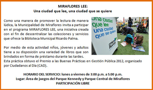 [Agenda Cultural de Miraflores] Una ciudad que lee, una ciudad que se quiere - 9 octubre 2012