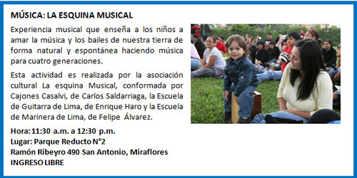 [Agenda Cultural de Miraflores] Música: La Esquina Musical - 13 de octubre de 2012