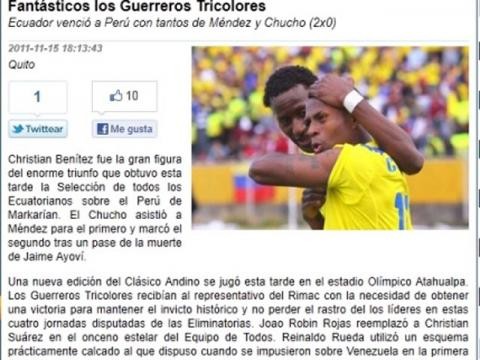 Prensa ecuatoriana elogia a su selección llamándolos 'Fantásticos guerreros ecuatorianos'