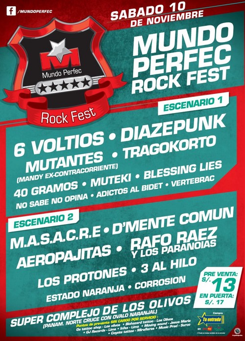 ESTADO NARANJA, JUNTO A 6 VOLTIOS, DIAZEPUNK, RAFO RAEZ EN EL 'MUNDO PERFEC ROCK FEST' !!!