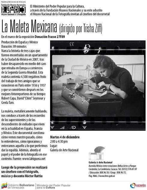 Invitación MUNAFOTO la maleta Mexicana Dirigido por Trisha Ziff. GAN. Martes 4 de Diciembre. 2:00 PM