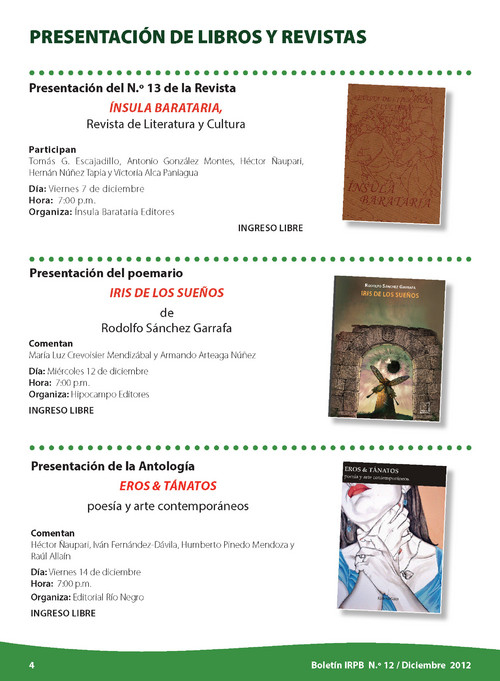 Actividades en el Instituto Porras del 3 al 14 de diciembre de 2012