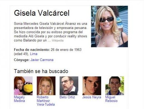 Autobiografía de Google desconoce a Tula: Gisela Valcárcel es la esposa de Javier Carmona