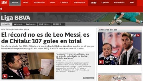 Diario español afirma que Lionel Messi no rompió récord de máximo goleador en un año