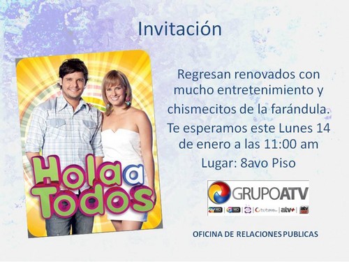 HolaAtodos: Invitación para este lunes 14 de enero a las 11 de la mañana