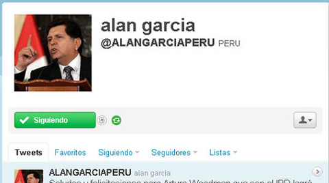 Ex presidente Alan García ya tiene Twitter