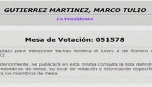 Marco Tulio Gutiérrez será miembro de mesa en revocatoria
