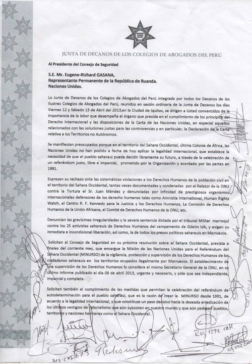 Carta de la Junta de Decanos de Colegios de Abogados del Perú al Presidente del Consejo de Seguridad