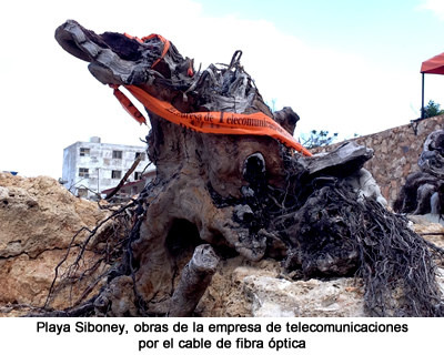 Playa Siboney: la punta del cable de fibra óptica