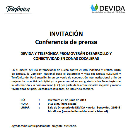 Devida y Telefónica promoverán desarrollo y conectividad en zonas con influencia cocalera