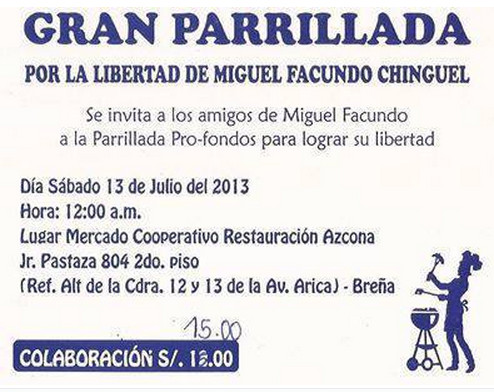 Amigos y familiares de Miguel Facundo Chinguel organizan parrilada pro fondos en favor de su libertad