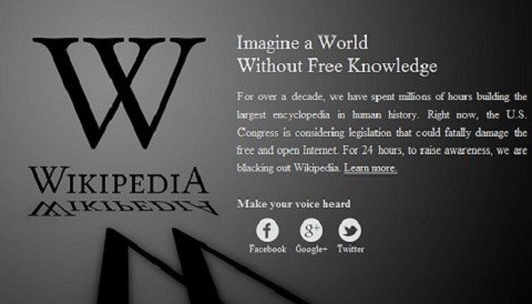 Wikipedia encabeza 'apagón' contra la ley SOPA