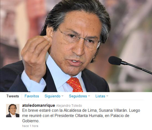 Toledo reaparece para reunirse con Ollanta Humala y Susana Villarán