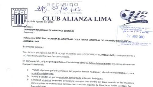 Alianza Lima eleva reclamo formal a la Conar