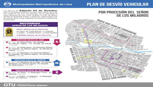 Municipalidad de Lima anuncia plan de desvío vehicular por procesión del Señor de los Milagros