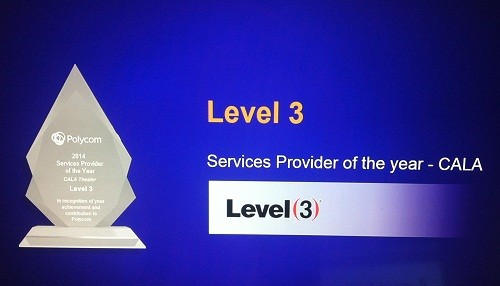 Level 3 ganadora del Premio Polycom 2014 para América Latina y El Caribe en la categoría Proveedor de Servicio de Video del Año