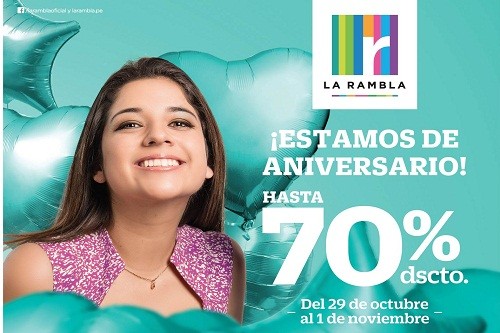 LA RAMBLA está de aniversario: ofrecerá hasta 70% de descuento en productos de las mejores marcas; además celebrará el Día de la Canción Criolla y Halloween