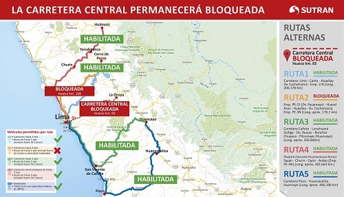 Tránsito vehicular seguirá restringido en la Carretera Central