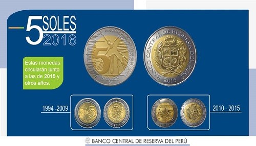 BCRP pone en circulación nueva moneda de cinco soles 2016