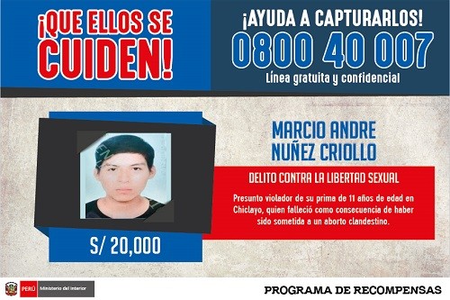 Incluyen en el programa de recompensas a implicados en violación y muerte de niña de 11 años