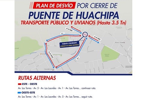 MML informa rutas alternas ante cierre de puente Tumi en Huachipa